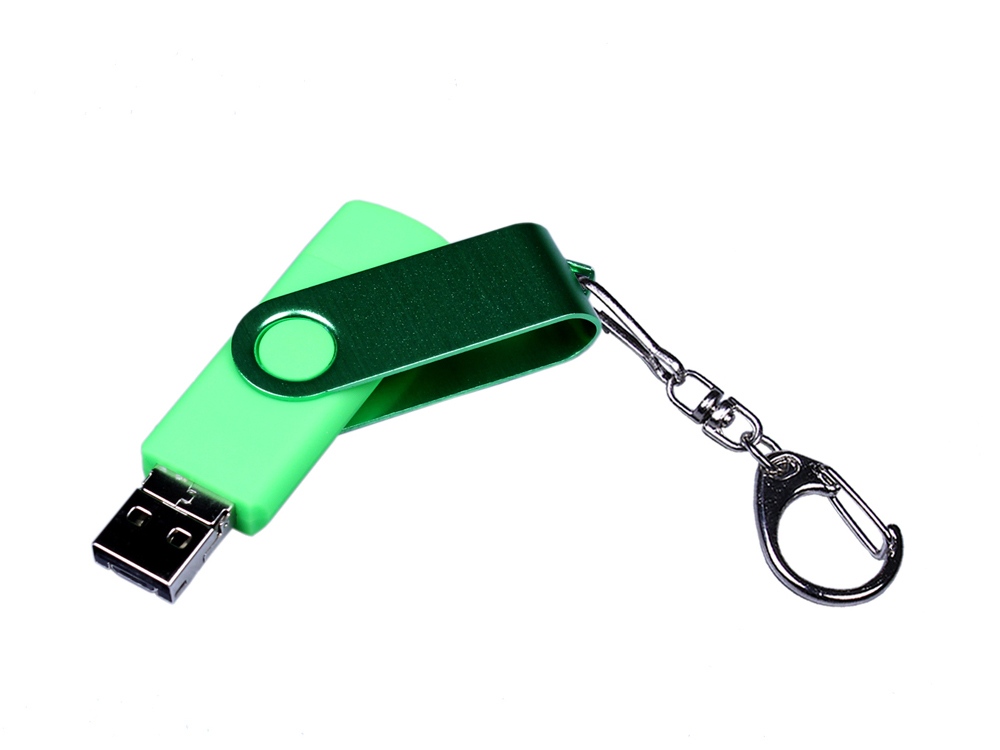 USB-флешка на 64 ГБ 3 в 1 поворотный механизм, c двумя дополнительными разъемами MicroUSB и TypeC C с одноцветным металлическим клипом, зеленый-1