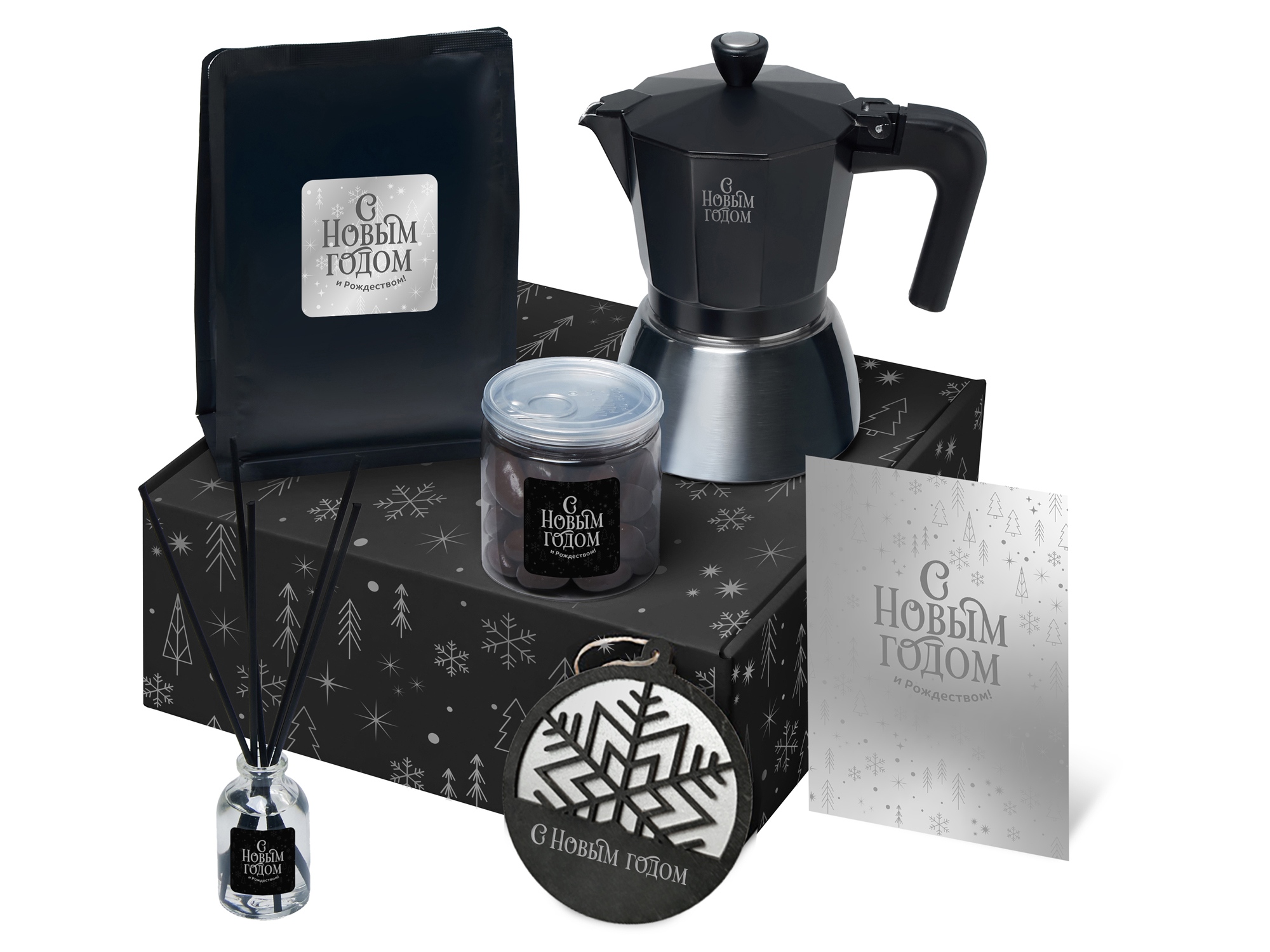 Подарочный набор с гейзерной кофеваркой, кофе и диффузором-0