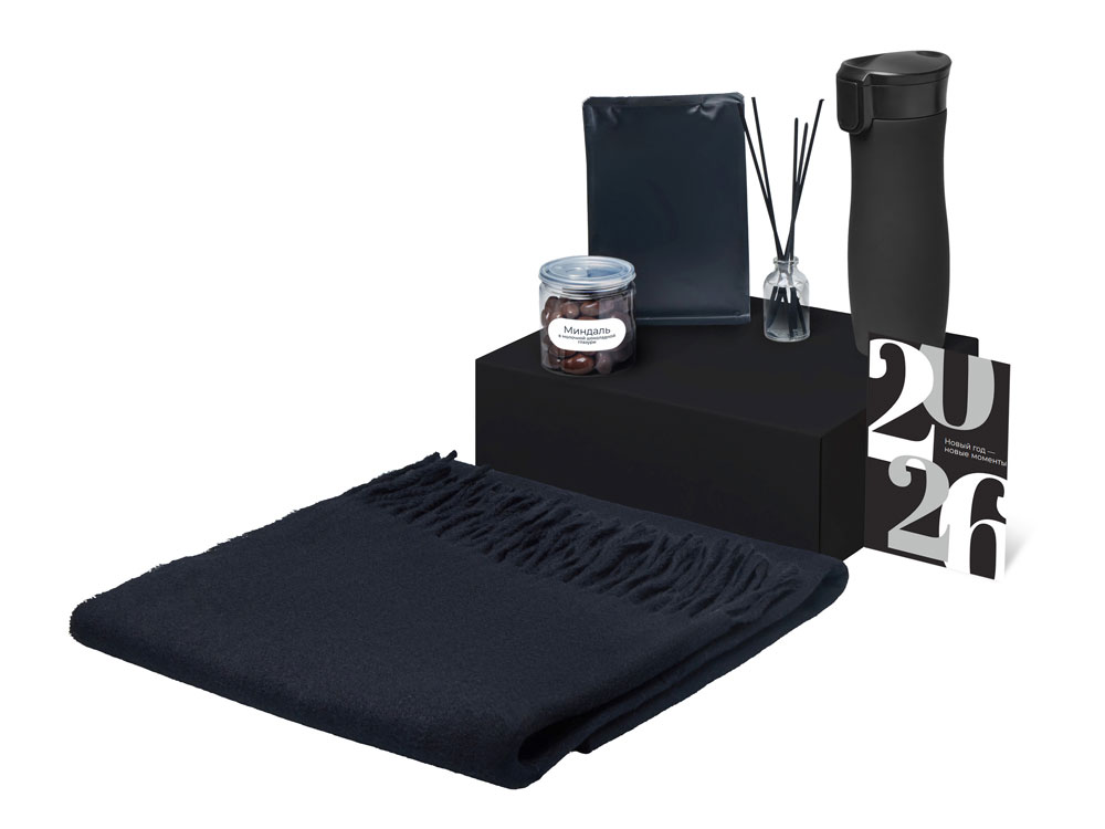 Подарочный набор с палантином и термокружкой, черный-1