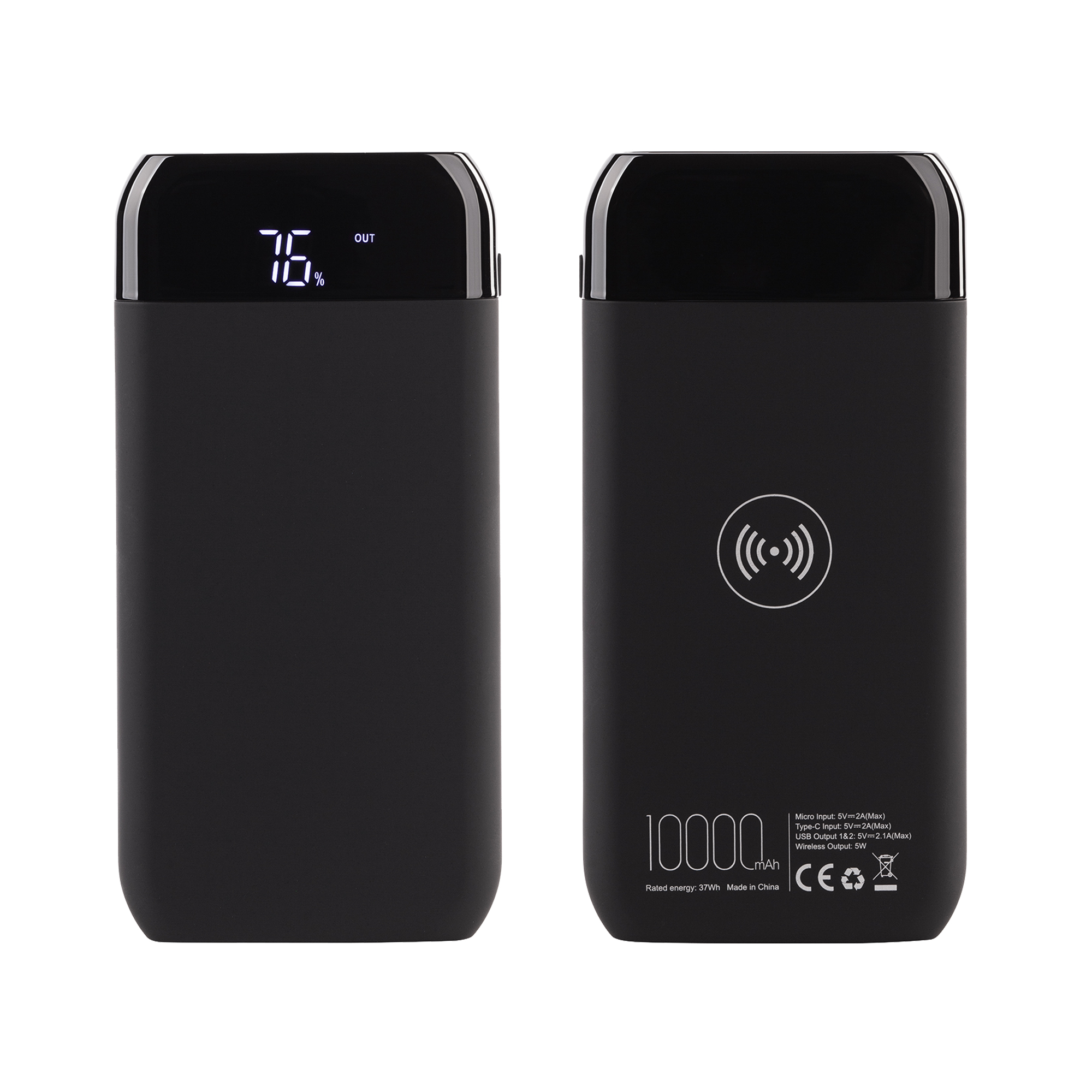 Беспроводное зарядное устройство "ShineMax SOFTTOUCH", 10000 mAh с подсветкой логотипа и цифровым индикатором заряда-0