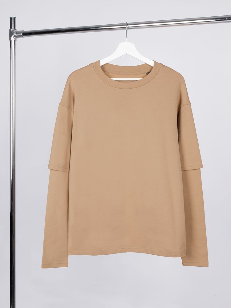 Футболка оверсайз с двойным рукавом Kosmos, бежевая-1