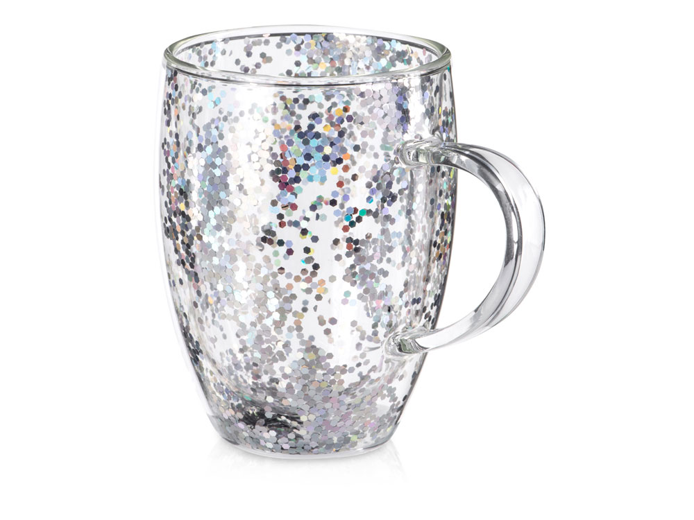 Кружка с двойными стенками с блестками, 360 мл, серебристый-0