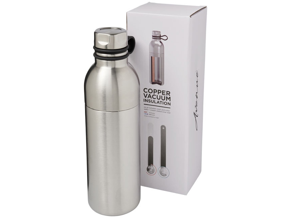 Медная спортивная бутылка с вакуумной изоляцией Koln объемом 590 мл, серебристый-0