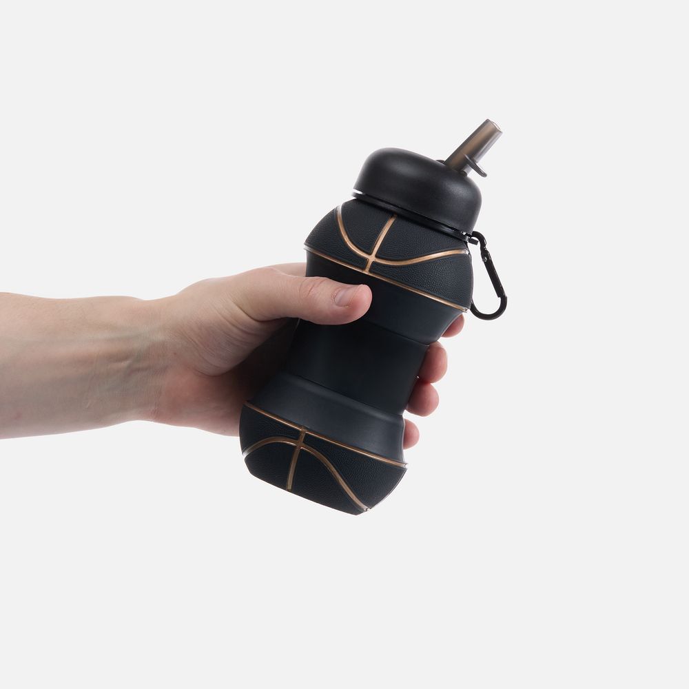 Складная бутылка для воды Basketball Flex, черная-3