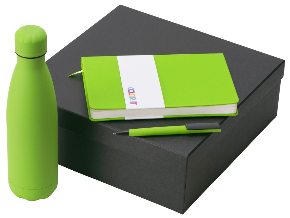 Подарочный набор c блокнотом C2, ручкой и термобутылкой, зеленое яблоко-0