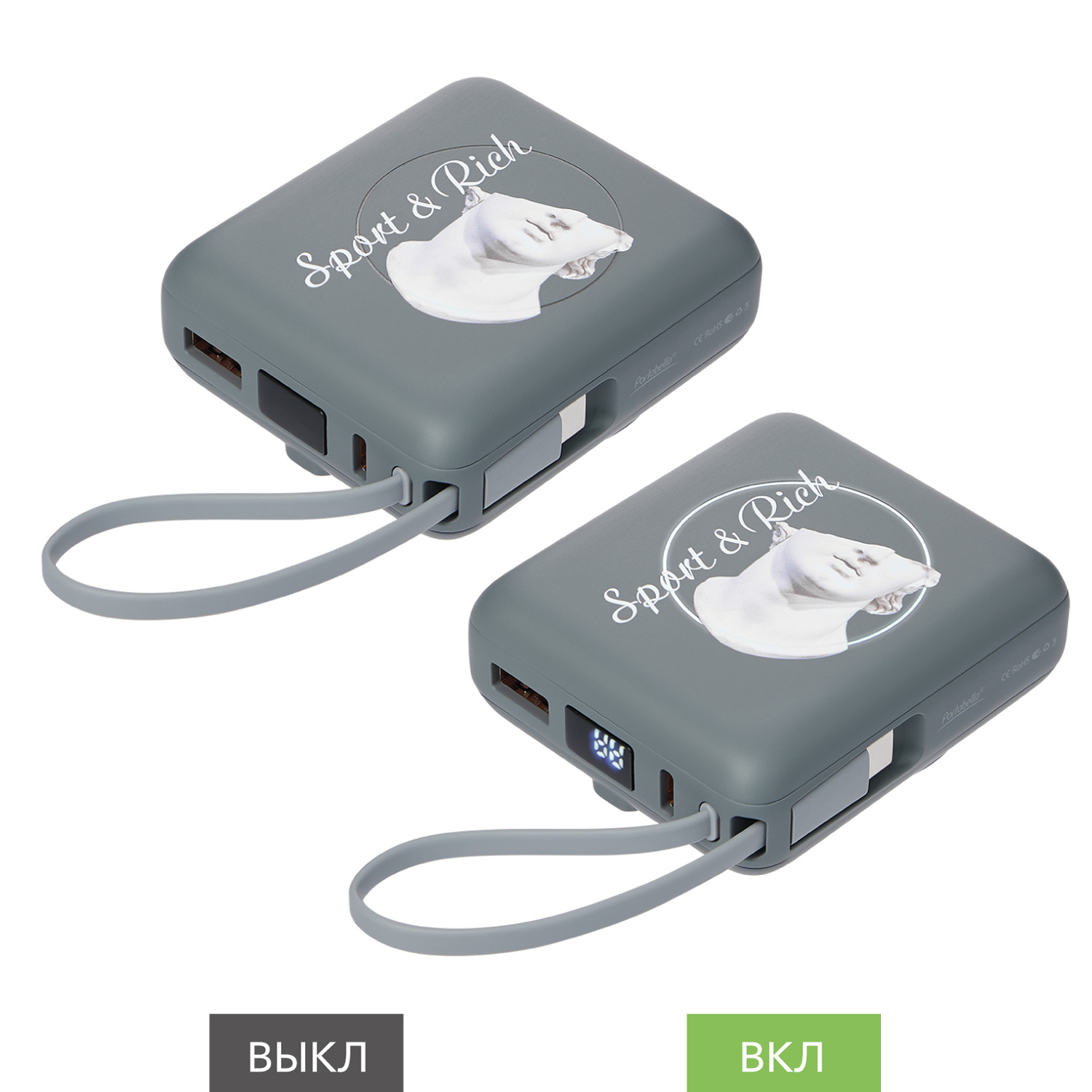 Внешний аккумулятор с подсветкой Риттер PD (Ritter PD) 10000mAh с функцией беспроводной зарядки 15W, серый-11