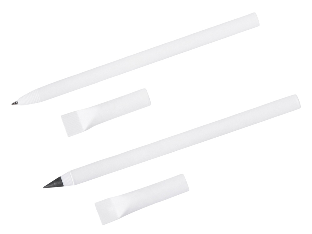 Набор из ручки и вечного карандаша из переработанной бумаги Recycled Duo, белый-2