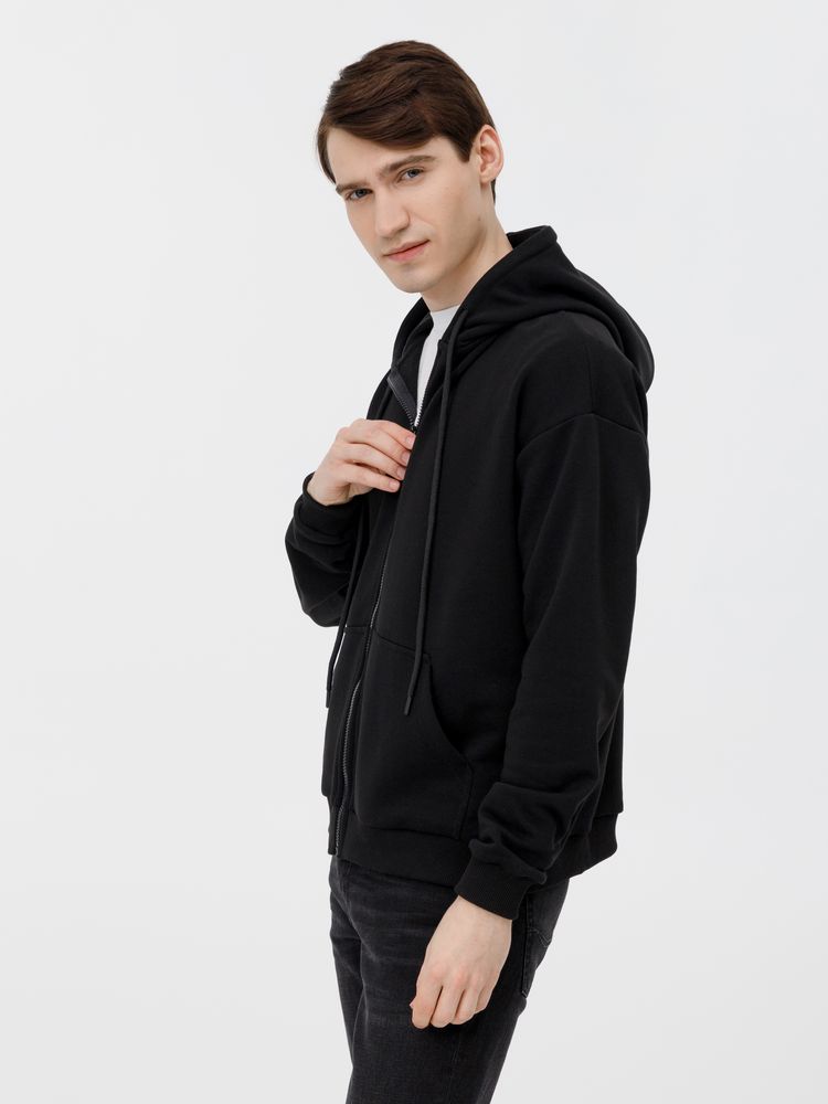 Толстовка унисекс оверсайз на молнии Zippy Terry, черная-3