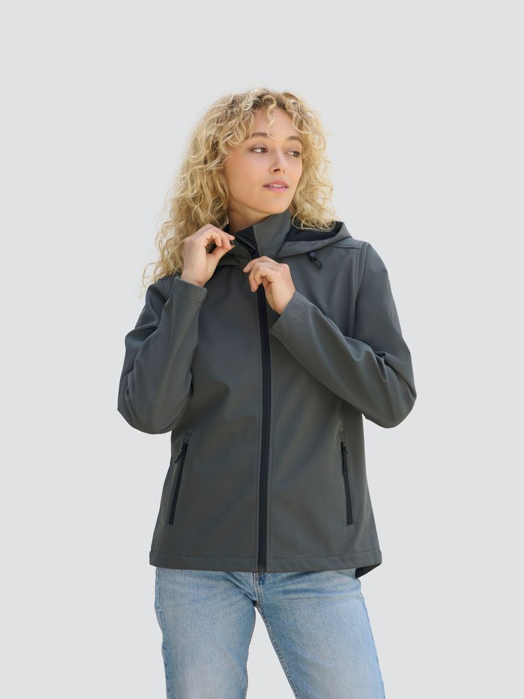 Куртка софтшелл с капюшоном женская Race Women, темно-серая-4