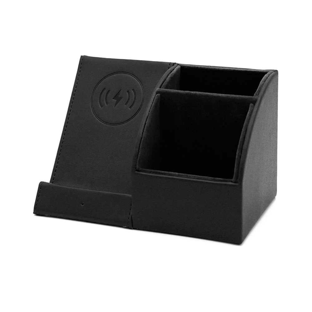 Настольный органайзер Prestige c беспроводной зарядкой, Черный-2