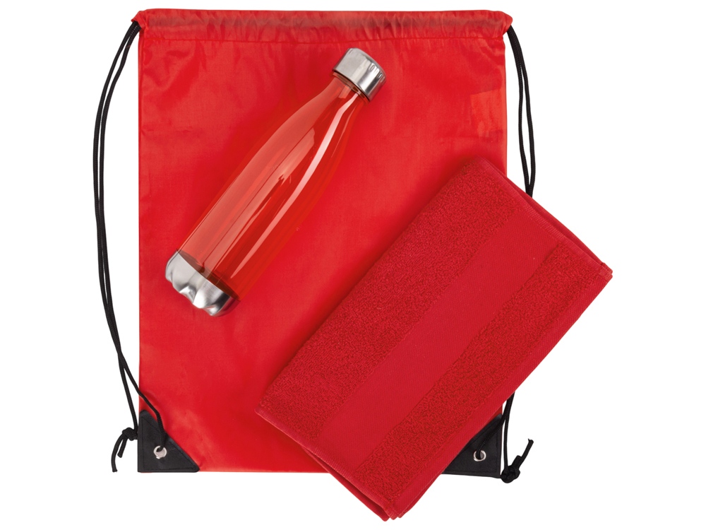 Спортивный набор с бутылкой и полотенцем Beginner, красный-1