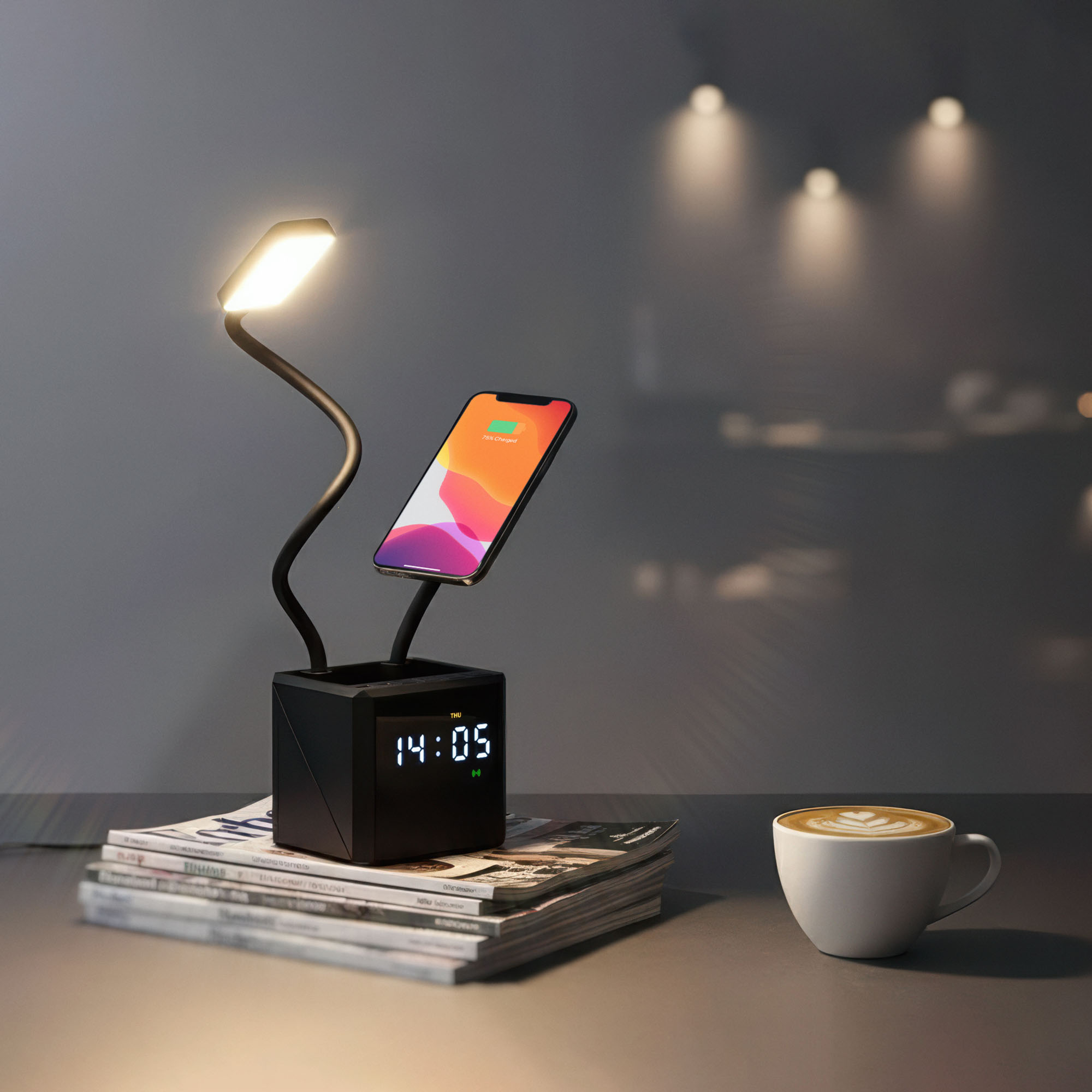 Лампа "Smart Flex" с беспроводным 3в1 (15W) ЗУ с MagSafe, часами, карандашницей и подсветкой логотипа-7