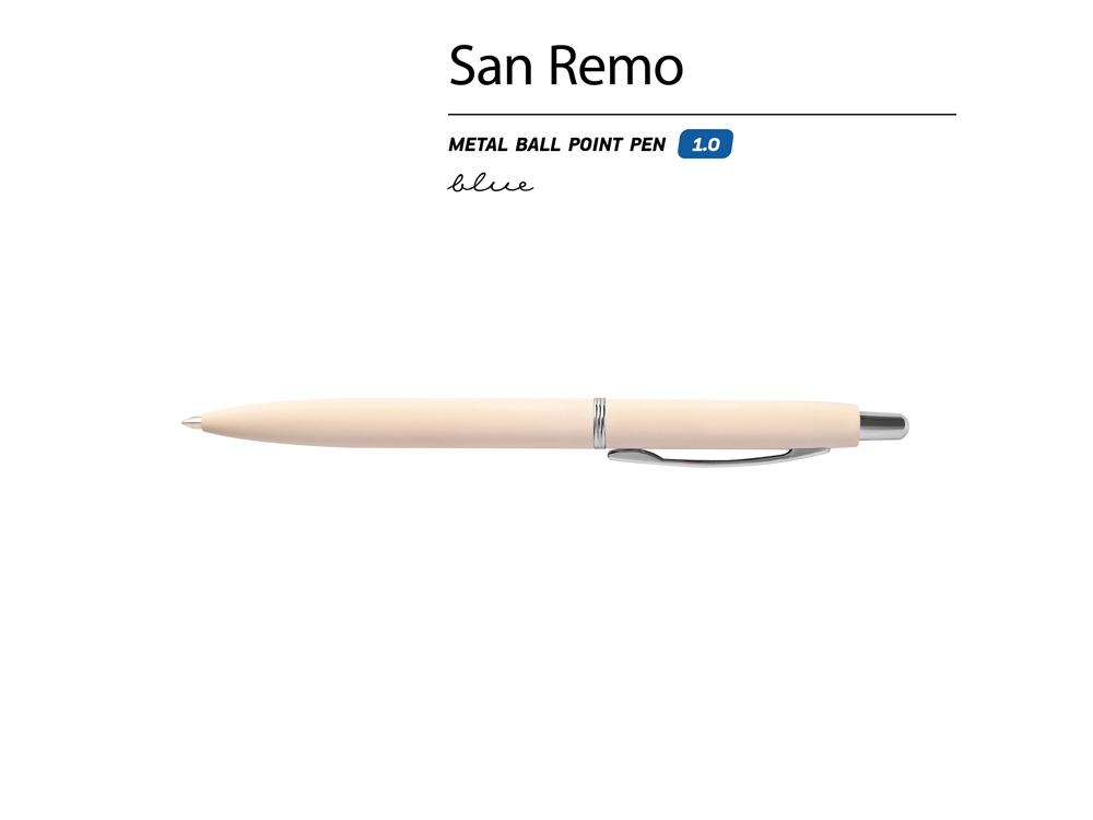 Ручка металлическая шариковая San Remo, софт-тач, 1.0 мм, пудровый-1