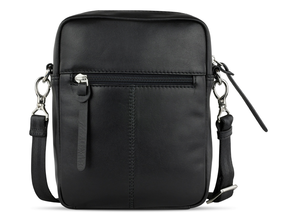 Сумка наплечная мужская BUGATTI Comet, чёрная, воловья кожа/полиэстер, 17х4,7х21 см-7