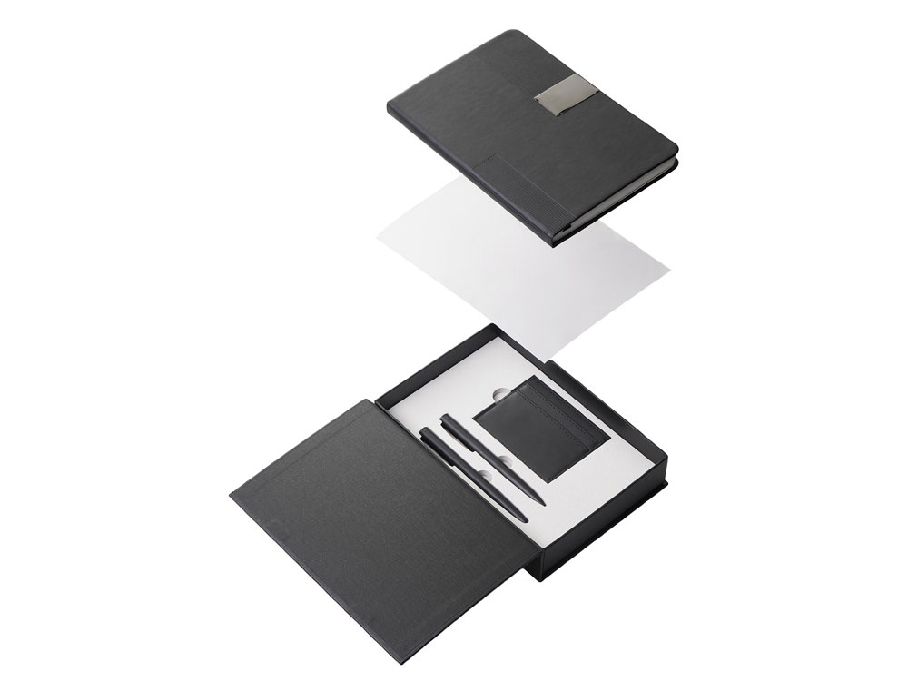 Подарочный набор Goethe с блокнотом А5, 2-мя ручками и картхолдером, черный-2