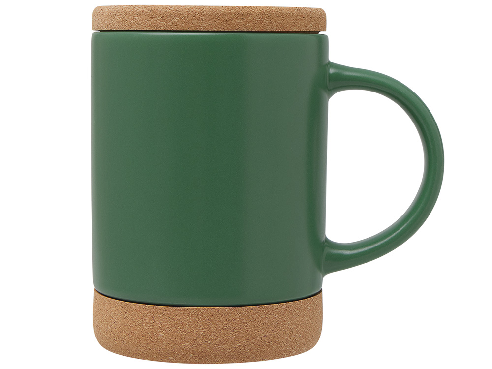 Кружка 450 мл с пробковым дном с крышкой Корк & Бон, глубокий зеленый-2