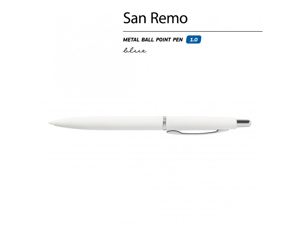 Ручка SAN REMO шариковая, автоматическая, белый металлический корпус 1.00 мм, синяя-1