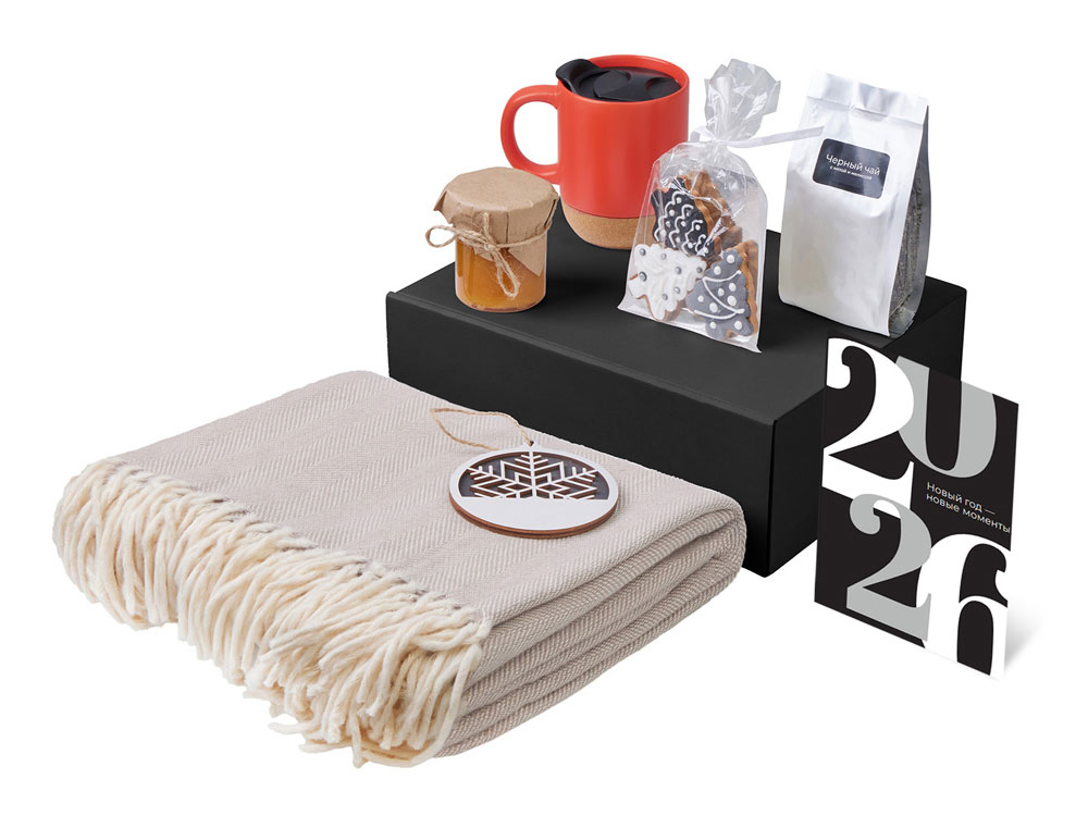 Подарочный набор c пледом, кружкой и вареньем, красный-0