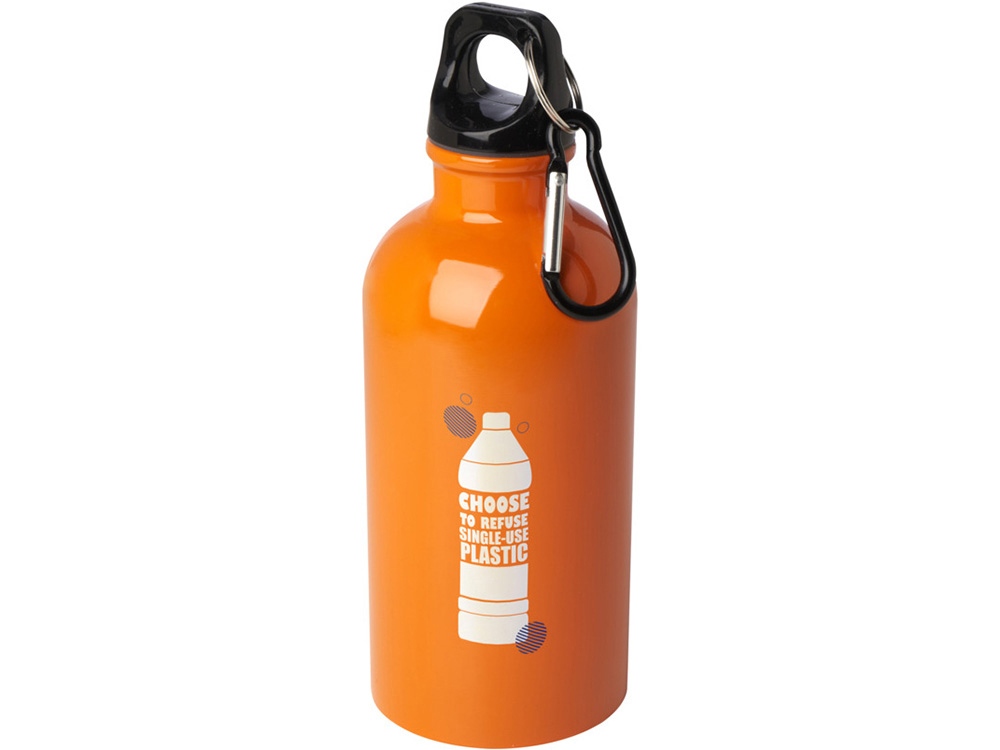 Одностенная бутылка для воды с карабином Oregon, изготовленная из нержавеющей стали, сертифицированной по стандарту RCS, объемом 400 мл - Оранжевый-3