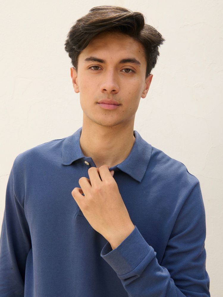 Рубашка поло унисекс с длинным рукавом Pacific LSL, синяя (джинс)-2