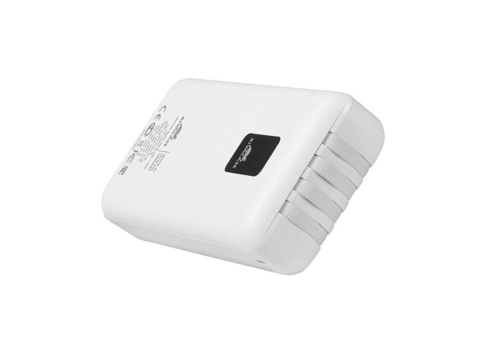 RIVACASE VA2220 (20000 мАч) внешний аккумулятор с дисплеем и встроенными кабелями, белый, 12/24-6