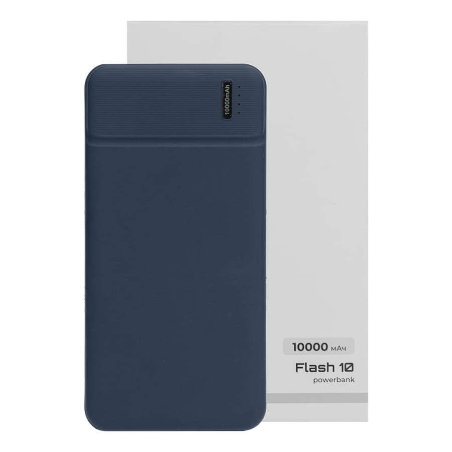 Универсальный аккумулятор Flash 10 (10000 мАч) с подсветкой и soft touch,синий,13,7х6,87х1,55 мм, синий-7