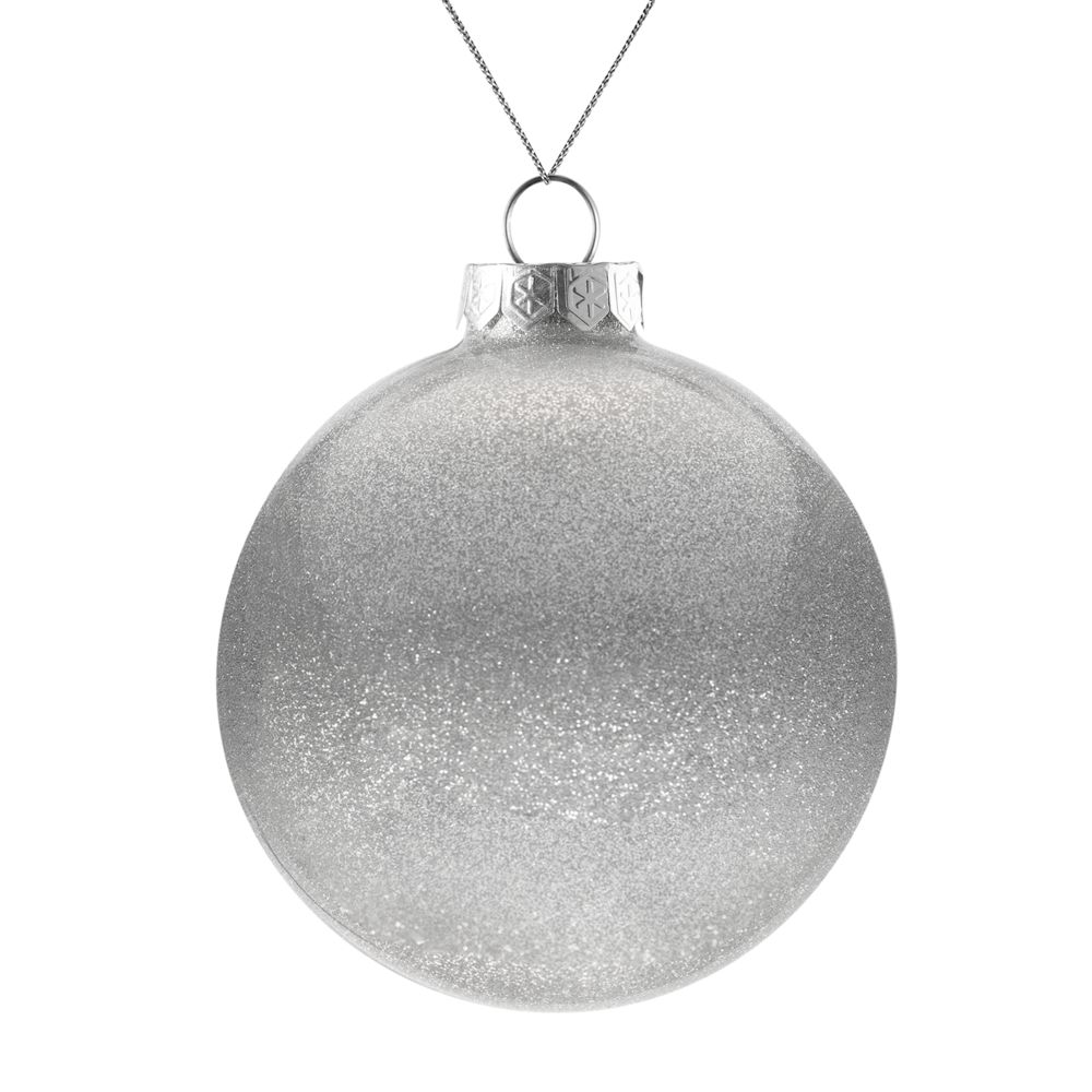 Елочный шар Finery Shine, 10 см, глянцевый серебристый с глиттером-0