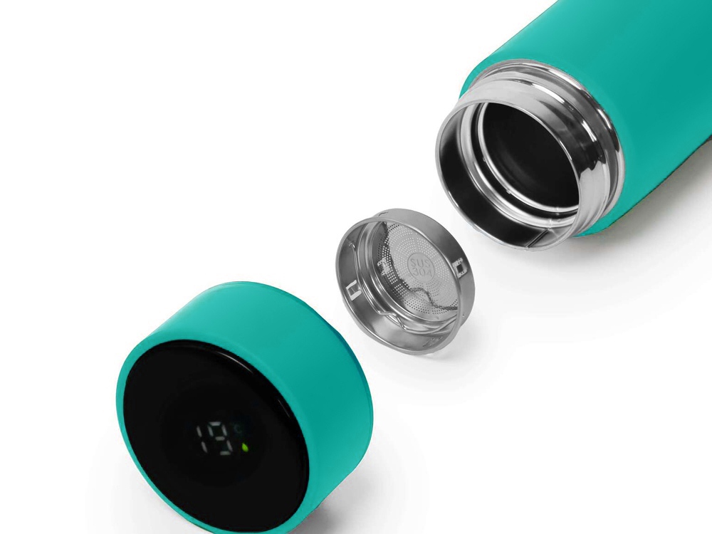 Термос FAMILY MARK LED, soft touch (Бирюзовый)-1