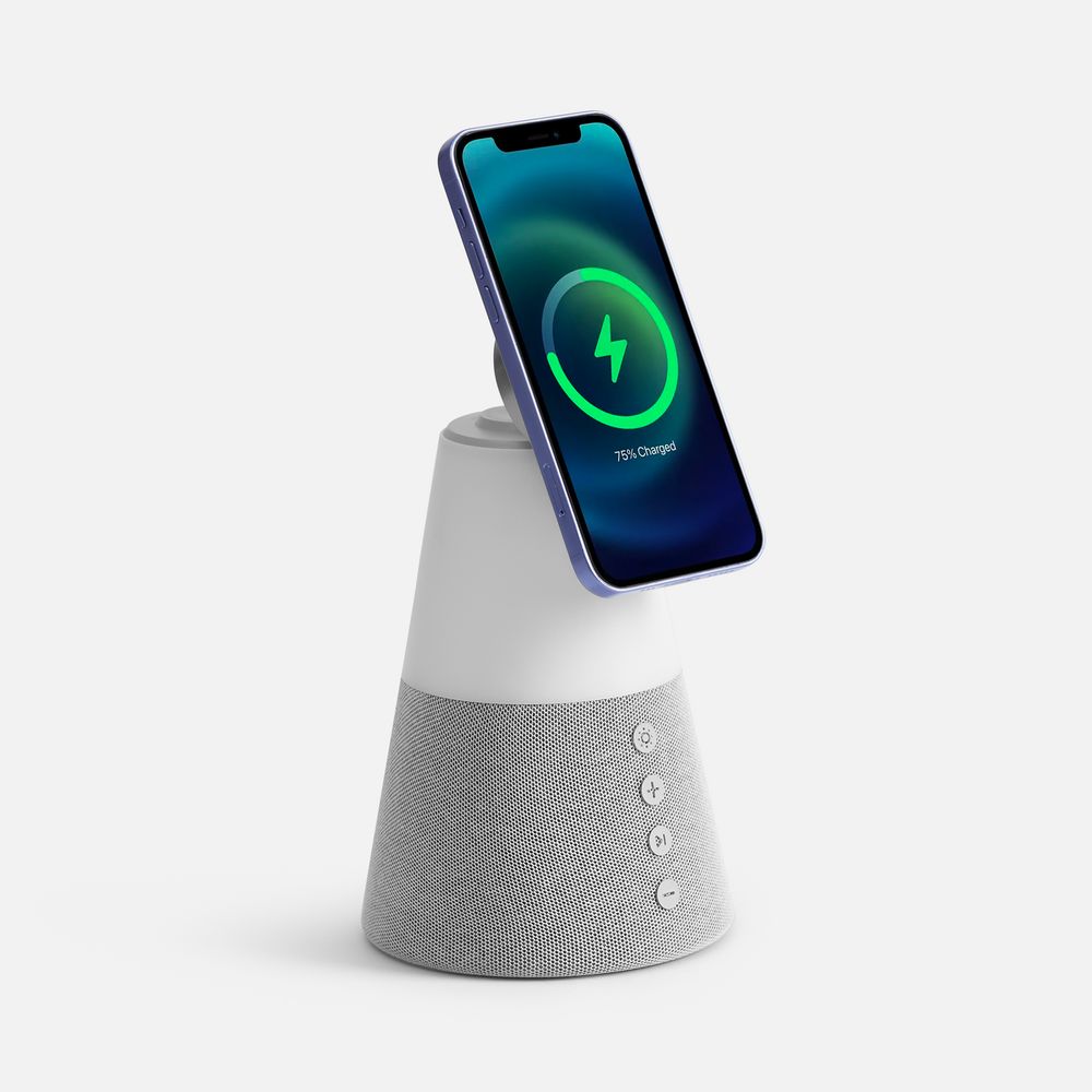 Bluetooth-колонка с беспроводной зарядкой и подсветкой Cone Sonance, серая-0