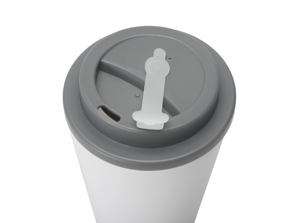 Пластиковый стакан Take away с двойными стенками и крышкой с силиконовым клапаном, 350 мл, белый/серый-2