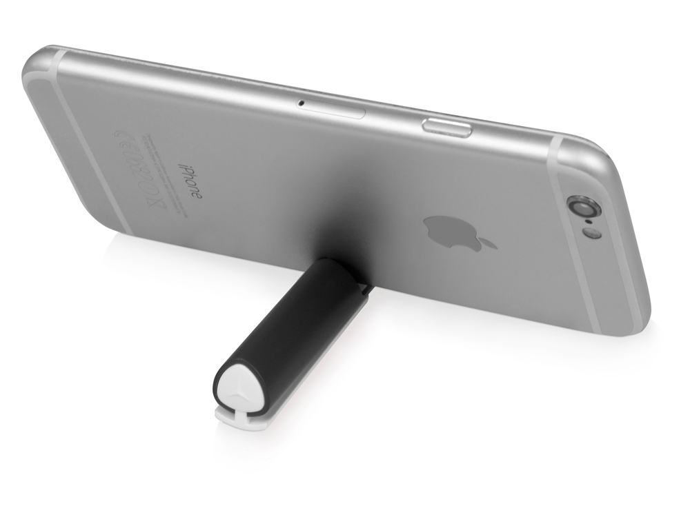 Ручка пластиковая шариковая трехгранная Nook с подставкой для телефона в колпачке, черный/белый-6