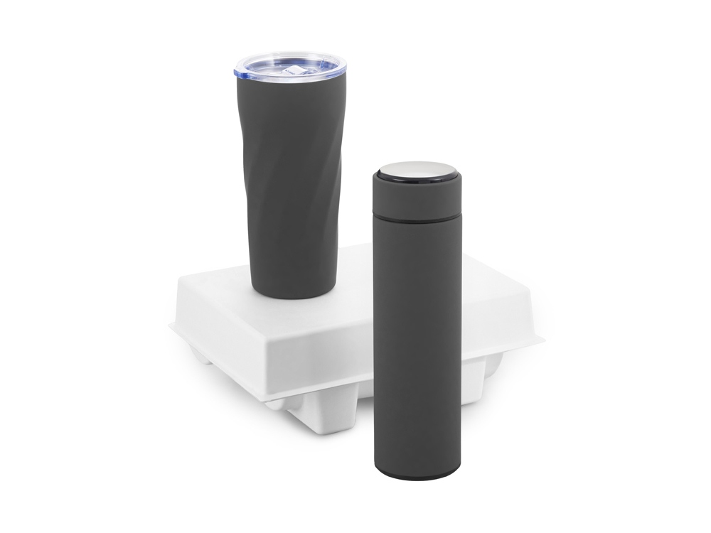 Подарочный набор FAMILY с термосом и термокружкой, серый-0