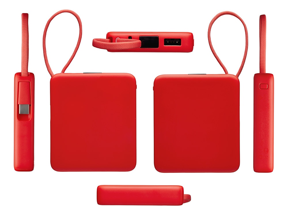 Внешний аккумулятор со встроенным кабелем USB-C Дэнси, 5000 мАч, красный-3