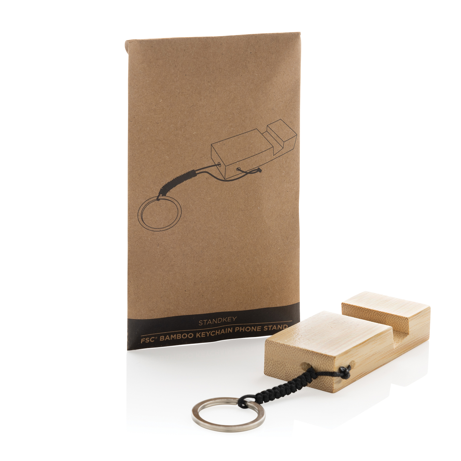 Бамбуковая мини-подставка для телефона Standkey с кольцом для ключей-1