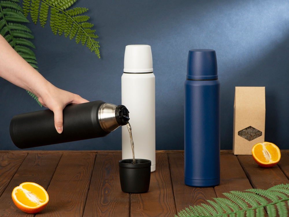 Термос с чашей и двойными медными стенками Stern, 1 л, темно-синий-11