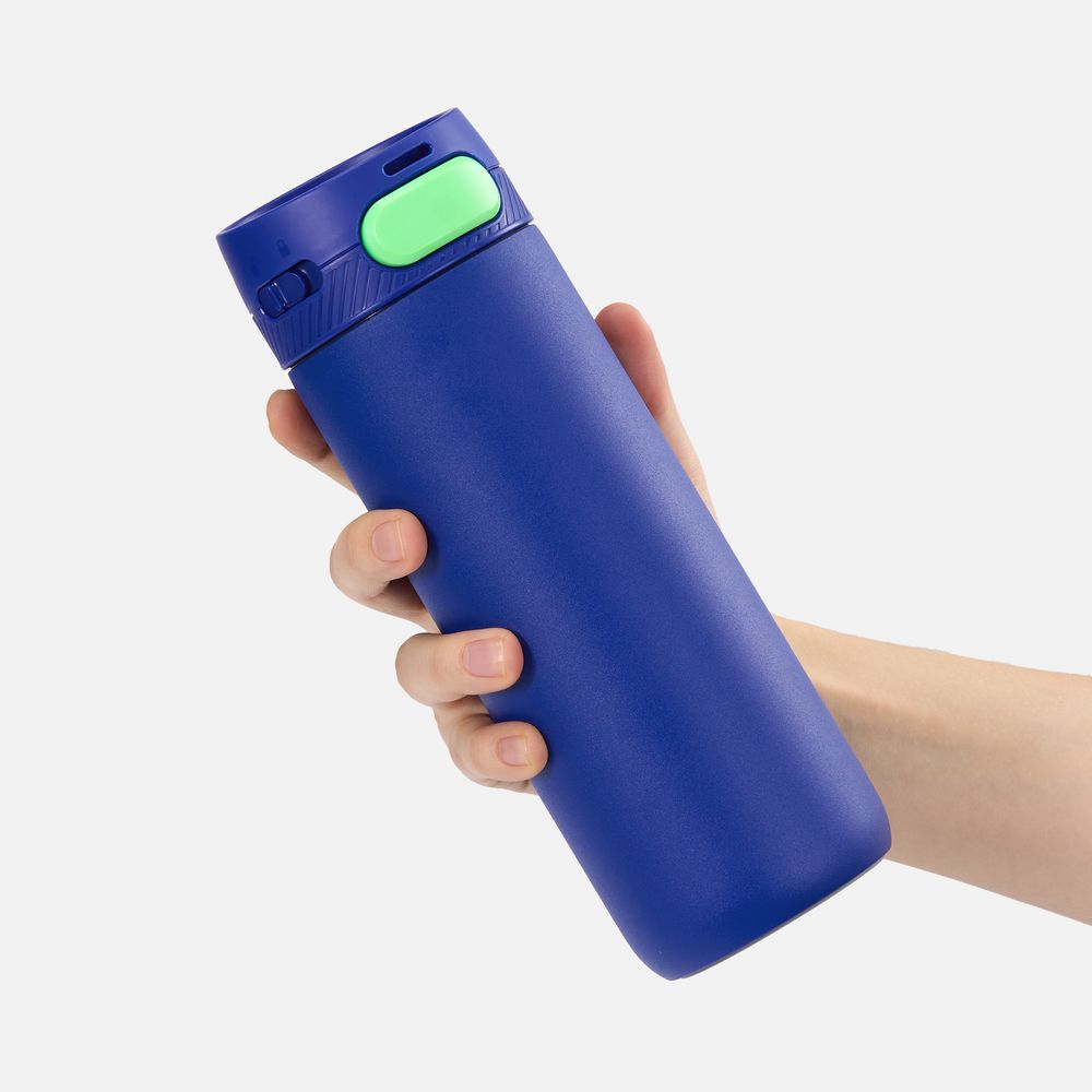 Термостакан X1 с цветной кнопкой, синий с зеленым-2