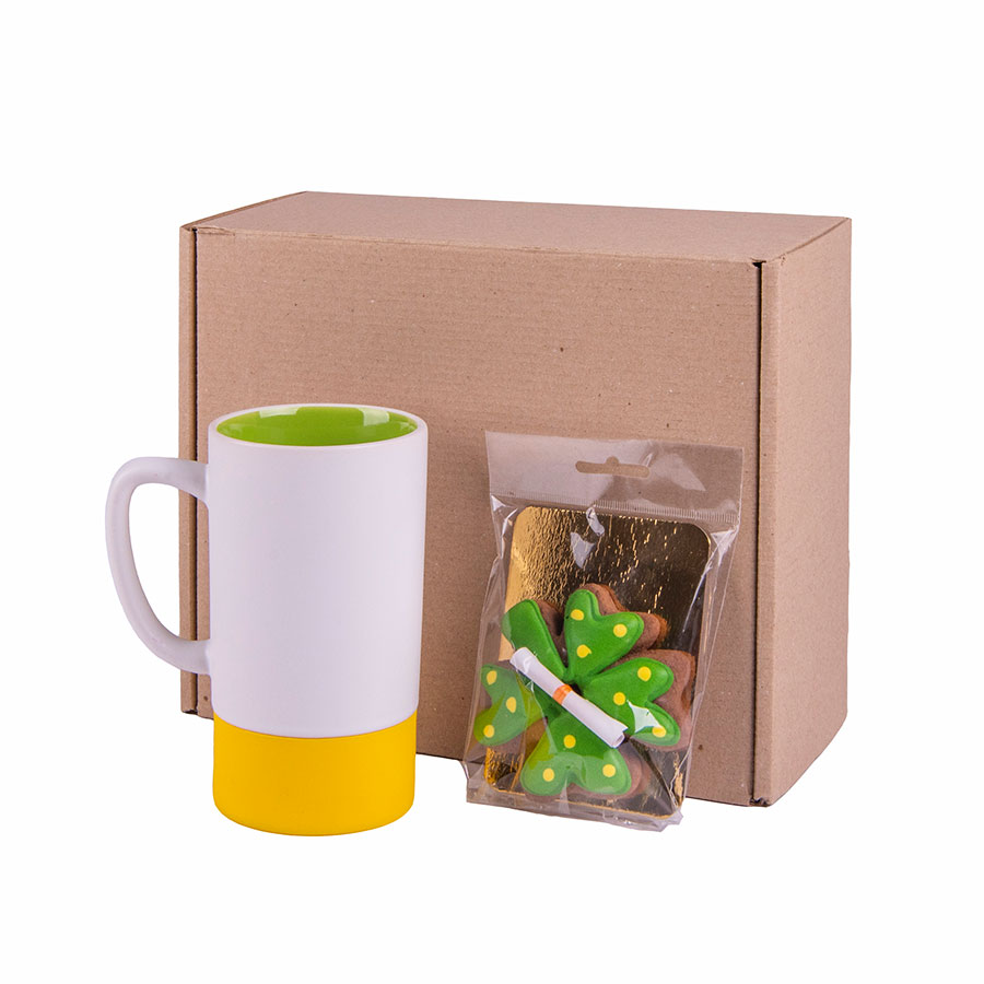 Набор SOULFUL: кружка, печенье в форме клевера с предсказанием , желтый, зеленый-0