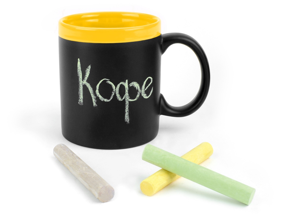 Кружка с покрытием для рисования мелом Да Винчи, черный/желтый-1