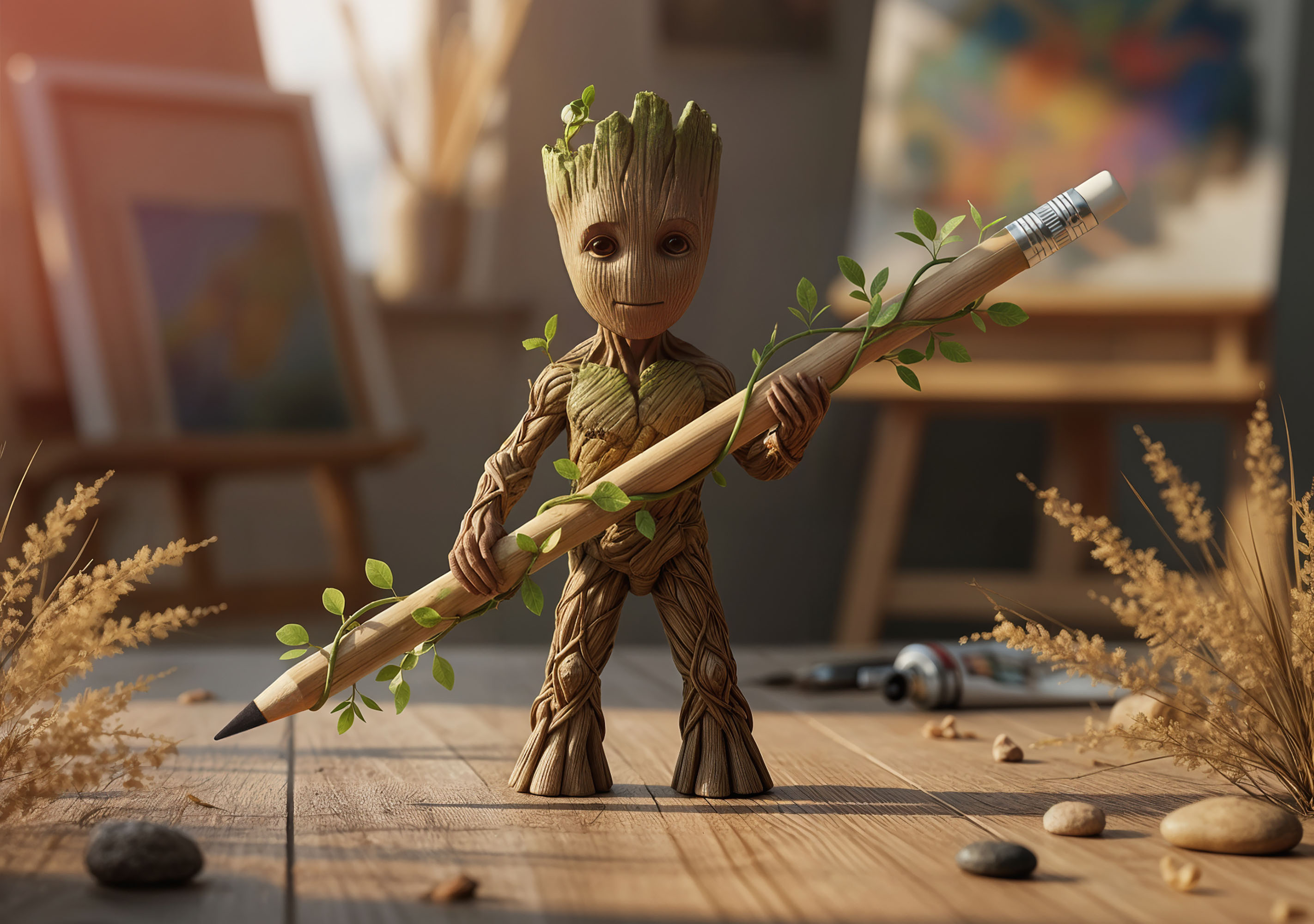 Вечный карандаш "Groot" с ластиком, бамбук-8
