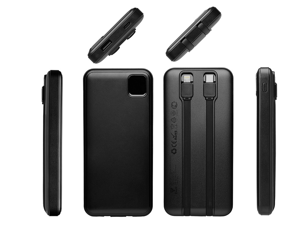 Внешний аккумулятор со встроенными кабелями Фрэйм, 10000мач, черный-2