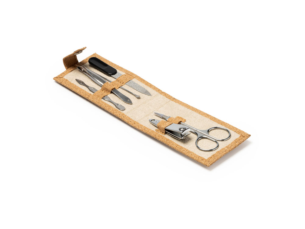 Маникюрный набор PODOX в чехле из пробки, серебристый/бежевый-2