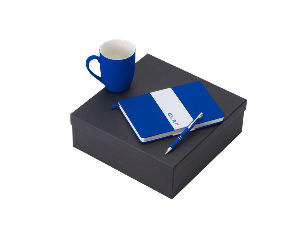 Подарочный набор с блокнотом С3, металлической ручкой и кружкой, синий-0
