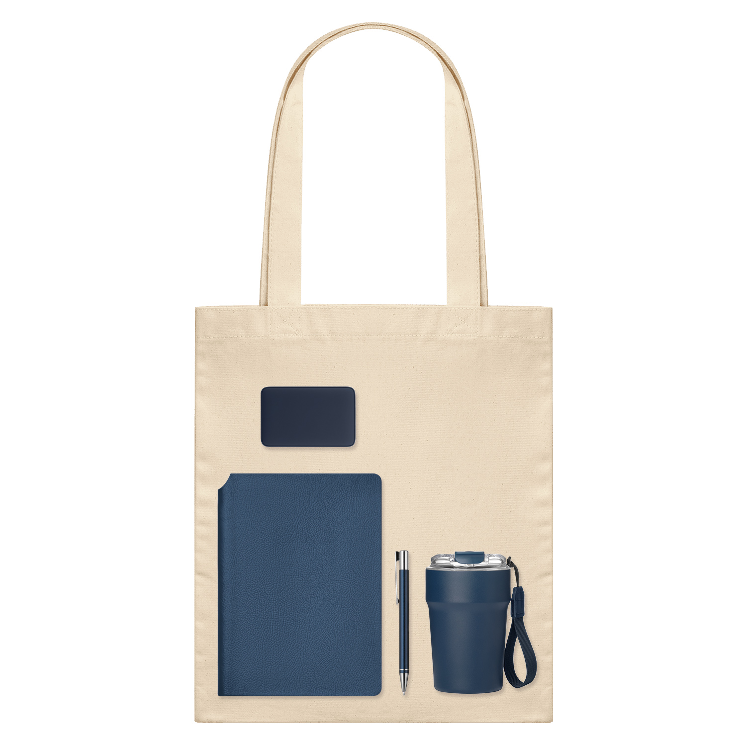 Подарочный набор Велком Пак (Welcome Pack), синий (термокружка, ежедневник, ручка, ЗУ, шоппер)-0