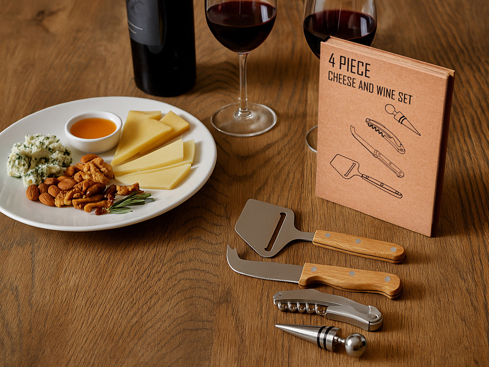 Подарочный набор для вина и сыра Reze из 4 предметов, натуральный-7