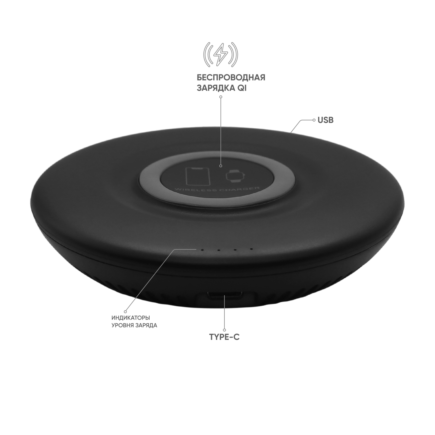 Внешний аккумулятор Tony с беспроводной зарядкой, 5000 мАч (черный)-2