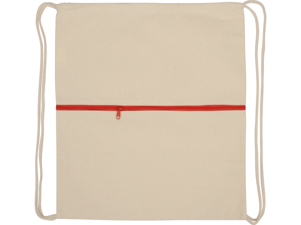 Рюкзак-мешок хлопковый Lark с цветной молнией, натуральный/красный-3