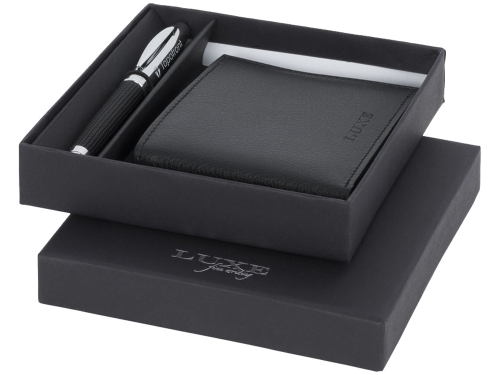 Подарочный набор из шариковой ручки и портмоне, черный-4