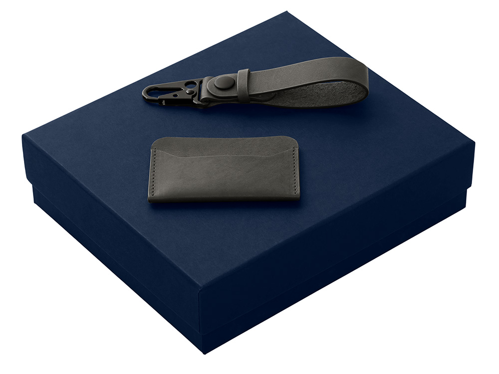 Подарочный набор Long River: картхолдер, ремешок для ключей (без лого Long River), синяя коробка-0