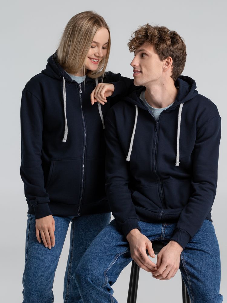 Толстовка на молнии с капюшоном Unit Siverga Heavy, темно-синяя-8