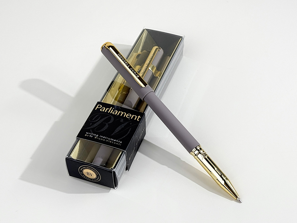 Ручка пластиковая шариковая Parliament, 0,7 мм, синие чернила, серый/золотистый-4